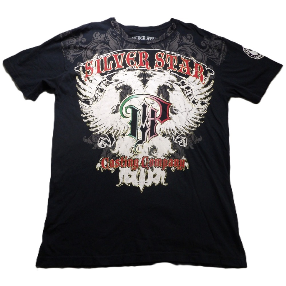 VTG Y2K Silver Star Casting Co Shirt Men XL Black MMA Graphic Tee Made USA Biker